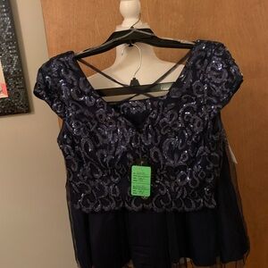 Elegant Navy Sequin 2 Piece Special Occasion Dress